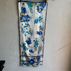 Blue Floral Silk Scarf Vintage Inspired French Chic Coastal Grandma Cottagecore